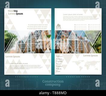 Two sided leaflets with buildings and geometric patterns Stock Vector