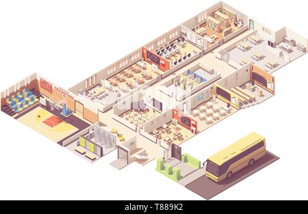 Vector isometric school building cross-section Stock Vector