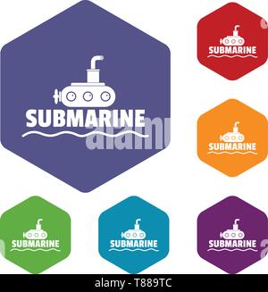 Submarine icons vector hexahedron Stock Vector
