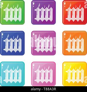Cast-iron battery icons set 9 color collection Stock Vector