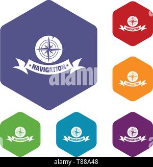 Navigation icons vector hexahedron Stock Vector