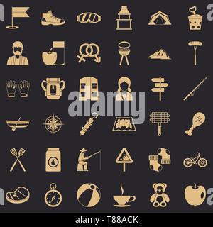 Hiking icons set, simple style Stock Vector