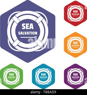 Sea salvation icons vector hexahedron Stock Vector