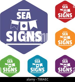 Sea signs icons vector hexahedron Stock Vector