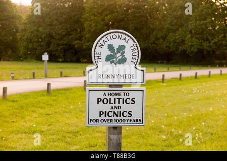 National Trust sign / signpost / post; Runnymede, Surrey. UK. Runnymede was the site of the signing of Magna Carta in year 1215. (108) Stock Photo