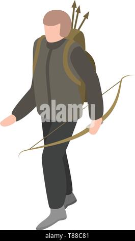 Modern bow hunter icon, isometric style Stock Vector