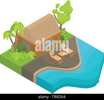 Tropical island house icon, isometric style Stock Vector