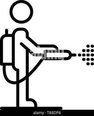 Mite disinfectant man icon, outline style Stock Vector