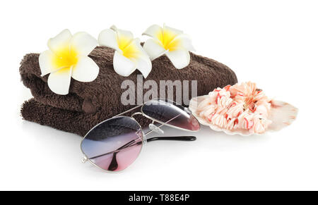 Set of items for rest on beach on white background Stock Photo
