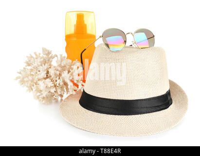 Set of items for rest on beach on white background Stock Photo