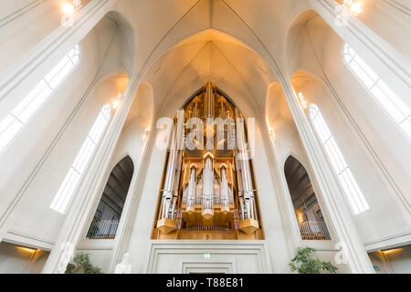 Beautiful Interior of Hallgrimskirkja Cathedral in Iceland Stock Photo