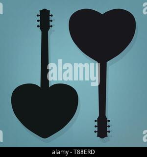 Silhouette of hearts shaped as guitars Stock Vector
