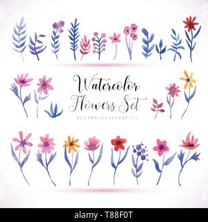 Set watercolor florals and brunch on a white background Stock Vector