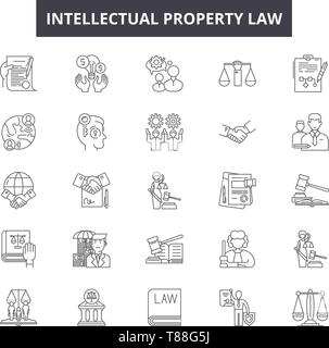 Intellectual property law line icons, signs, vector set, outline concept, linear illustration Stock Vector