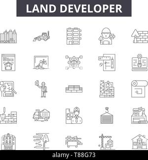Land developer line icons, signs, vector set, outline concept, linear illustration Stock Vector
