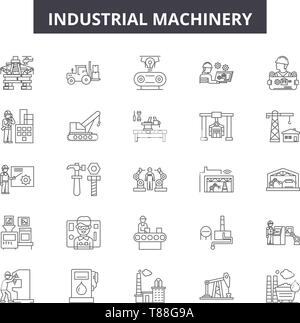 Electric machinery linear icons set. Battery, Windings, Generators ...