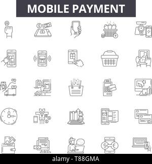 Mobile payment line icons, signs, vector set, outline concept, linear illustration Stock Vector