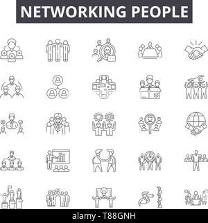 Networking people linear icons, signs, symbols vector line illustration ...