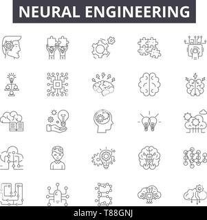 Neural engineering line icons, signs, vector set, outline concept, linear illustration Stock Vector