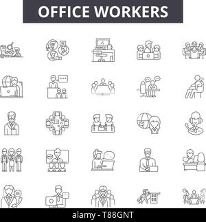 Office workers line icons, signs, vector set, outline concept, linear illustration Stock Vector