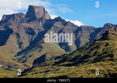 Sentinel peak in the amphitheater of the Drakensberg mountains, Royal Natal National Park, South Africa Stock Photo