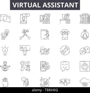 Virtual assistants line icons, signs, vector set, outline concept, linear illustration Stock Vector