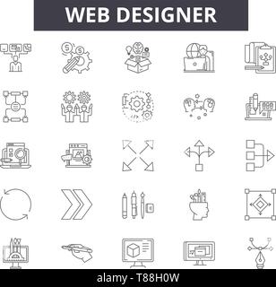 Web designer line icons, signs, vector set, outline concept, linear illustration Stock Vector