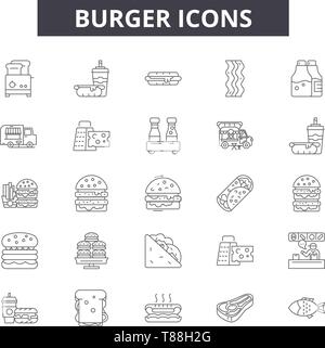 Burger line icons, signs, vector set, outline concept, linear illustration Stock Vector