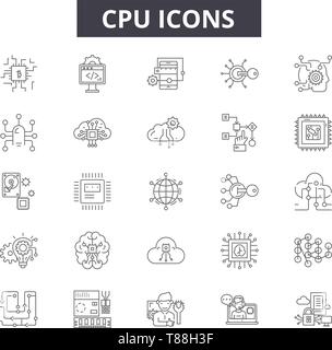 Cpu line icons, signs, vector set, outline concept, linear illustration Stock Vector