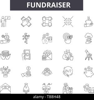 Fundraiser line icons, signs, vector set, outline concept, linear illustration Stock Vector