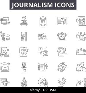Journalism line icons, signs, vector set, outline concept, linear illustration Stock Vector