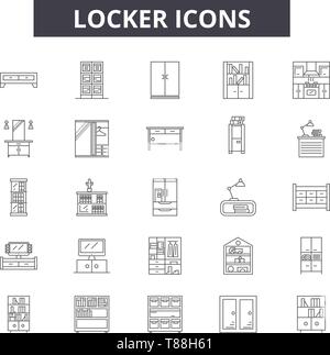 Locker line icons, signs, vector set, outline concept, linear illustration Stock Vector