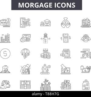 Mortgage line icons, signs, vector set, linear concept, outline illustration Stock Vector