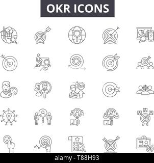 Okr line icons, signs, vector set, linear concept, outline illustration Stock Vector