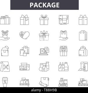 Package line icons, signs, vector set, linear concept, outline illustration Stock Vector