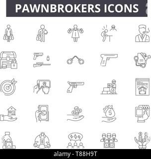 Pawnbrokers line icons, signs, vector set, linear concept, outline illustration Stock Vector