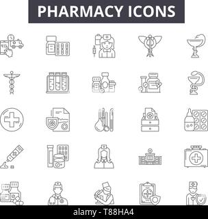 Pharmacy line icons, signs, vector set, linear concept, outline illustration Stock Vector