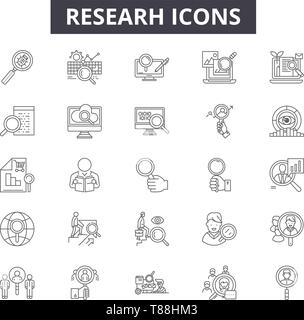 Research line icons, signs, vector set, outline concept, linear illustration Stock Vector