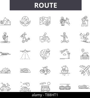 Route line icons, signs, vector set, linear concept, outline illustration Stock Vector