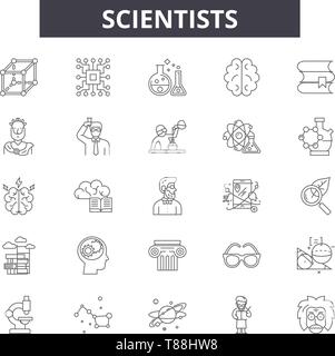 Scientists line icons, signs, vector set, linear concept, outline illustration Stock Vector