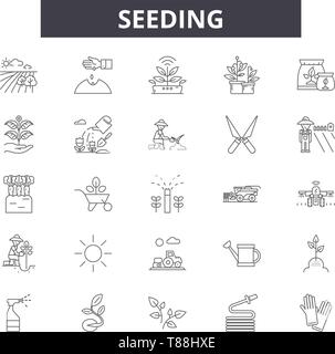 Seeding line icons, signs, vector set, linear concept, outline illustration Stock Vector