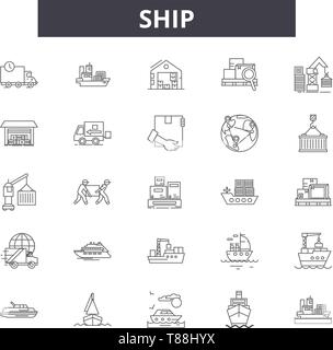 Ship line icons, signs, vector set, linear concept, outline illustration Stock Vector