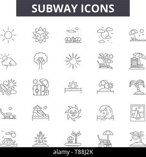 Subway line icons, signs, vector set, linear concept, outline illustration Stock Vector