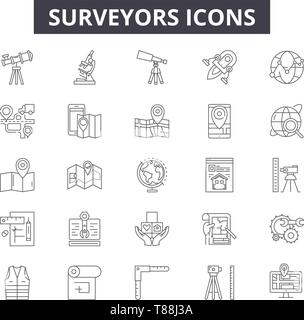 Surveyors line icons, signs, vector set, linear concept, outline illustration Stock Vector