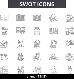 Swot line icons, signs, vector set, linear concept, outline illustration Stock Vector