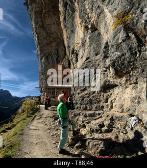 Climbers gathered at the guest house Äscher in Canton Appenzell Stock Photo