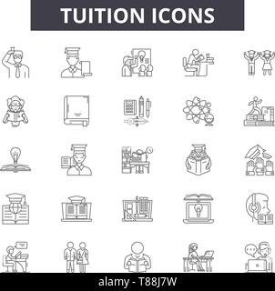 Tuition line icons, signs, vector set, linear concept, outline illustration Stock Vector