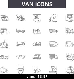 Van line icons, signs, vector set, linear concept, outline illustration Stock Vector