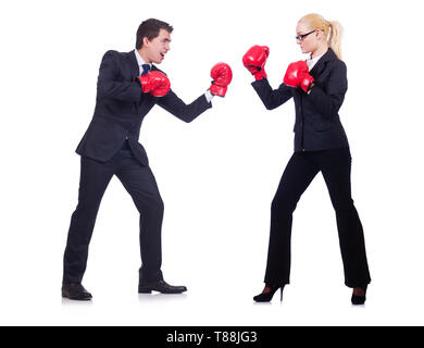 Pair in funny boxing concept Stock Photo