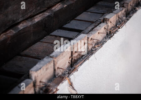 rusty nails in old wooden wall, construction concept, Stock Photo
